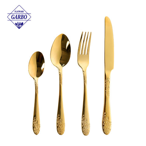 China Factory Gold Plated Color Cutlery Set 4pcs Flatware with Elegant Pressed Handle
