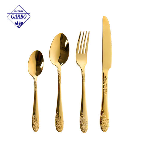 Nhà máy Trung Quốc Bộ dao kéo màu mạ vàng 4 chiếc Flatware có tay cầm ép thanh lịch