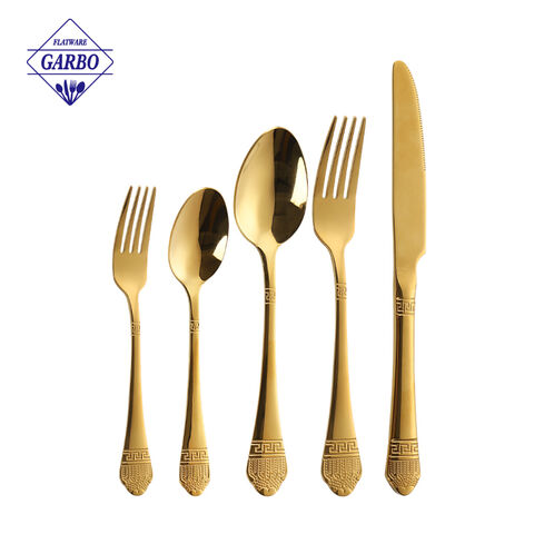 Itim na set ng 16pcs stainless steel cutlery set na may embossed pattern