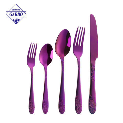 Matingkad na kulay Purple stainless steel set ng 5pcs cutlery set