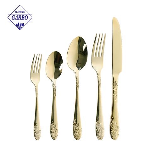 Factory Vintage Handle Mirror Polished Rose Golden Flatware Set