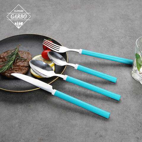 Factory Cheap Cutlery Sets with Blue Plastic Handle in China