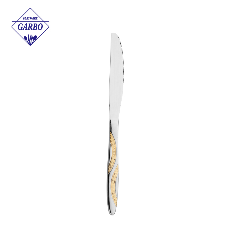 Sliver high end 18-8 dinner knife with embossed handle 