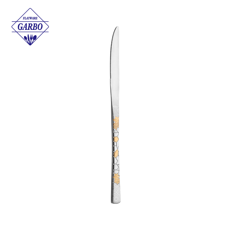 Sliver high end 18-8 dinner knife with embossed handle 