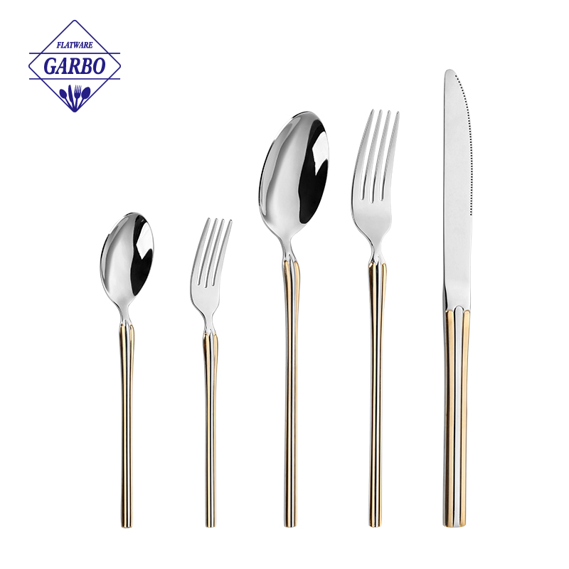 Royal Elegance 5pcs Gold-Plated Handle Cutlery Set – Mirror Polished Stainless Steel