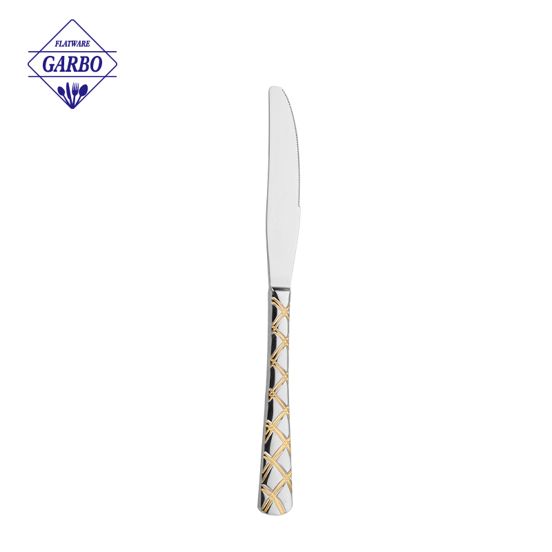 Manufacturer 410SS Bulk Price Dinner Knife with Gold Plated Handle