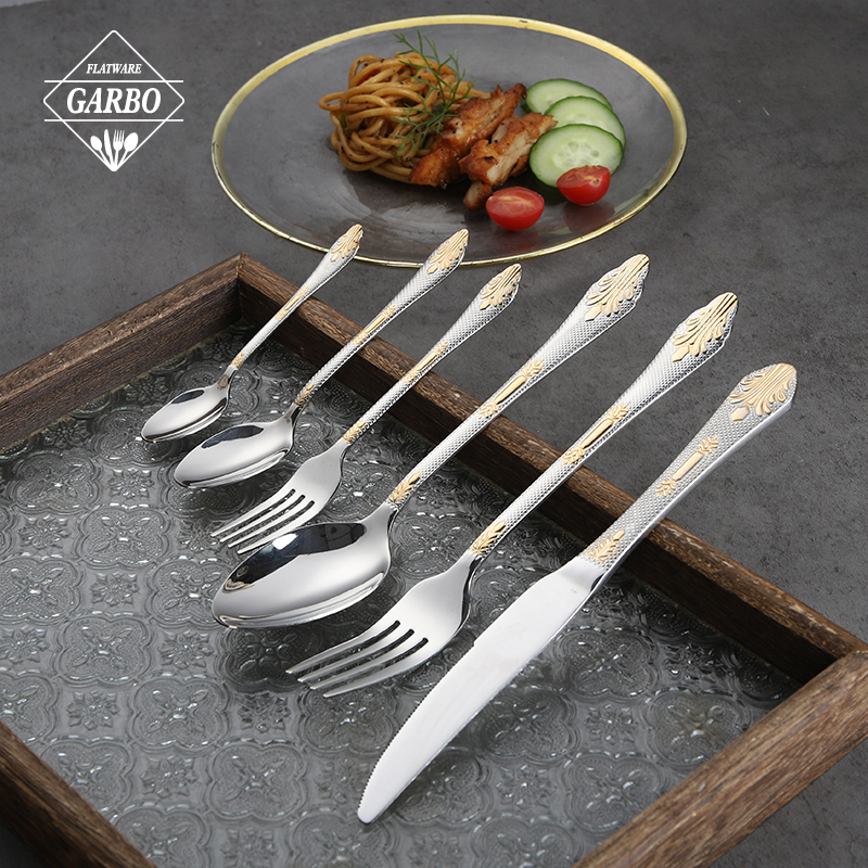 Gold-plated stainless steel flatware set