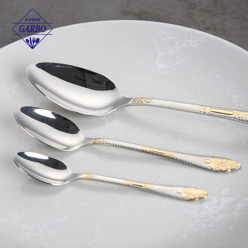 Gold Plated Stainless Steel 201 Spoon Fork Set 6pcs Spoon Fork Half Gold Cutlery Set Stock Cutlery Spoon Fork