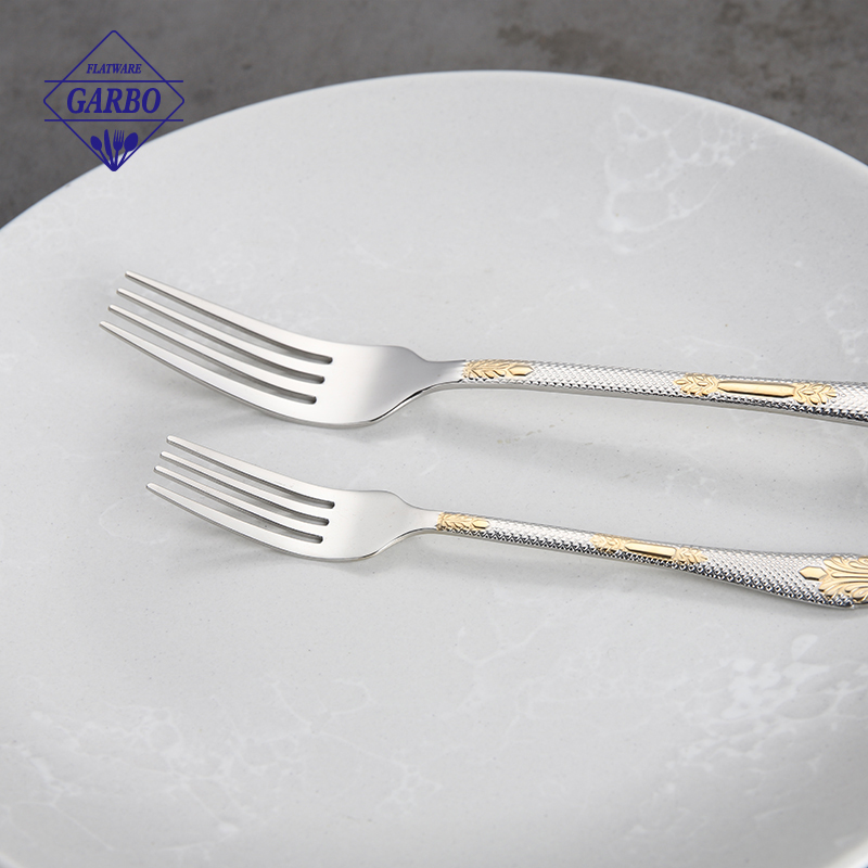 Gold Plated Stainless Steel 201 Spoon Fork Set 6pcs Spoon Fork Half Gold Cutlery Set Stock Cutlery Spoon Fork