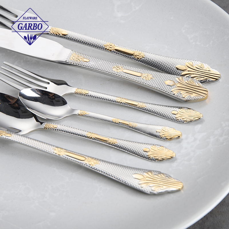 Gold Plated Stainless Steel 201 Spoon Fork Set 6pcs Spoon Fork Half Gold Cutlery Set Stock Cutlery Spoon Fork
