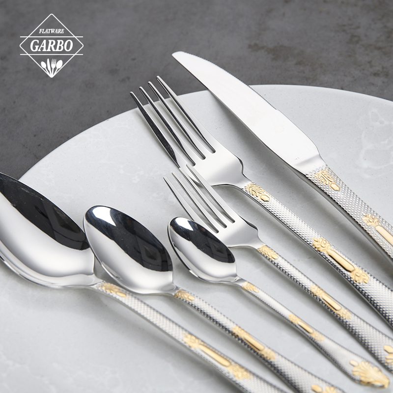 Gold Plated Stainless Steel 201 Spoon Fork Set 6pcs Spoon Fork Half Gold Cutlery Set Stock Cutlery Spoon Fork