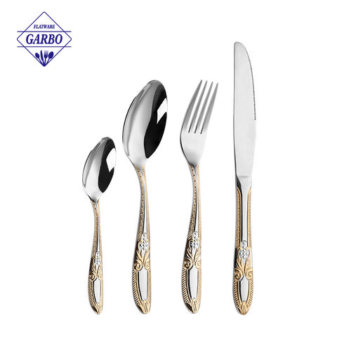High Quality Mirror Polish 201SS Material Dinner Spoon Sets with Golden Design
