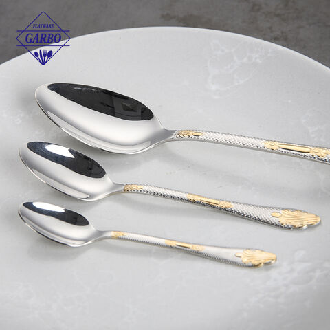 Factory Directly 18/10 Unique 30PC Cutlery Sets Laser Handle Gold Plated with metal stand 