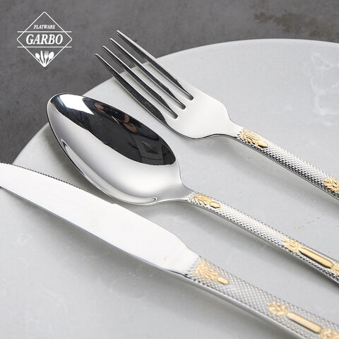 Factory Directly 18/10 Unique 30PC Cutlery Sets Laser Handle Gold Plated with metal stand 