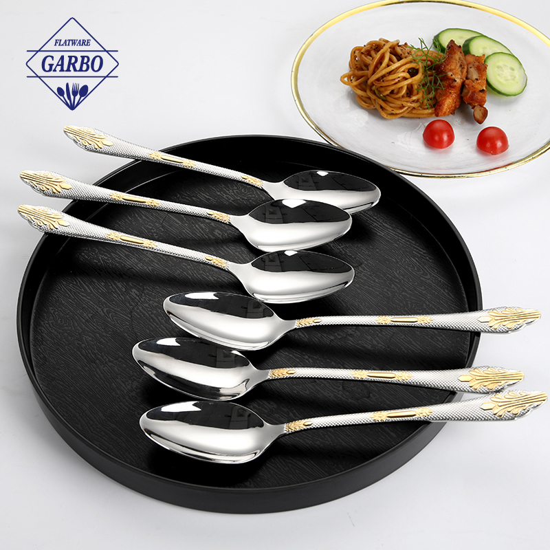 Elegant Gold-Plated Handle Stainless Steel Dinner Spoon for Fine Dining