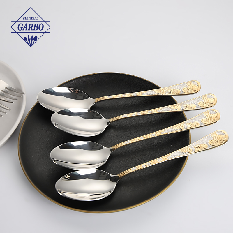 Luxury 24-Piece Stainless Steel Cutlery Set with Ornate Gold Handle & Polished Metal Stand