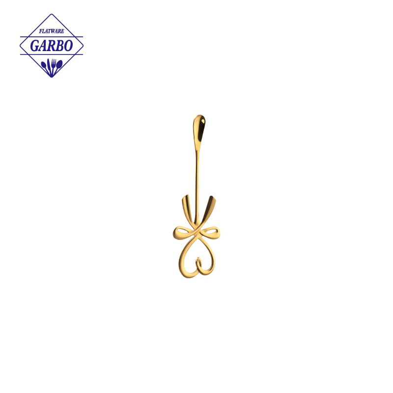 flatware wholesale suppliers Gold color stainless steel tea spoon with bow tie shape design