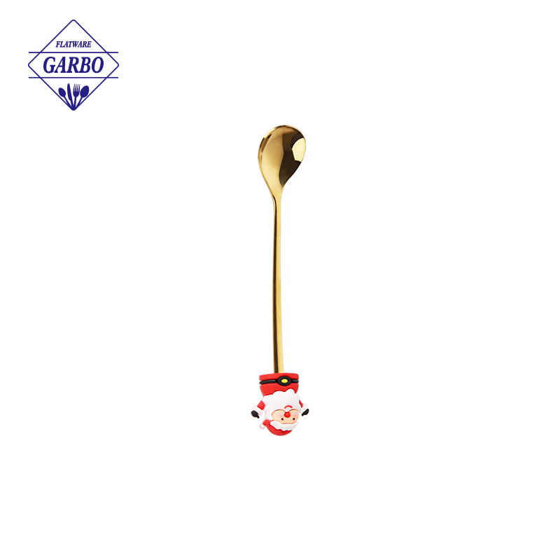 Gold color stainless steel tea fork with flower design