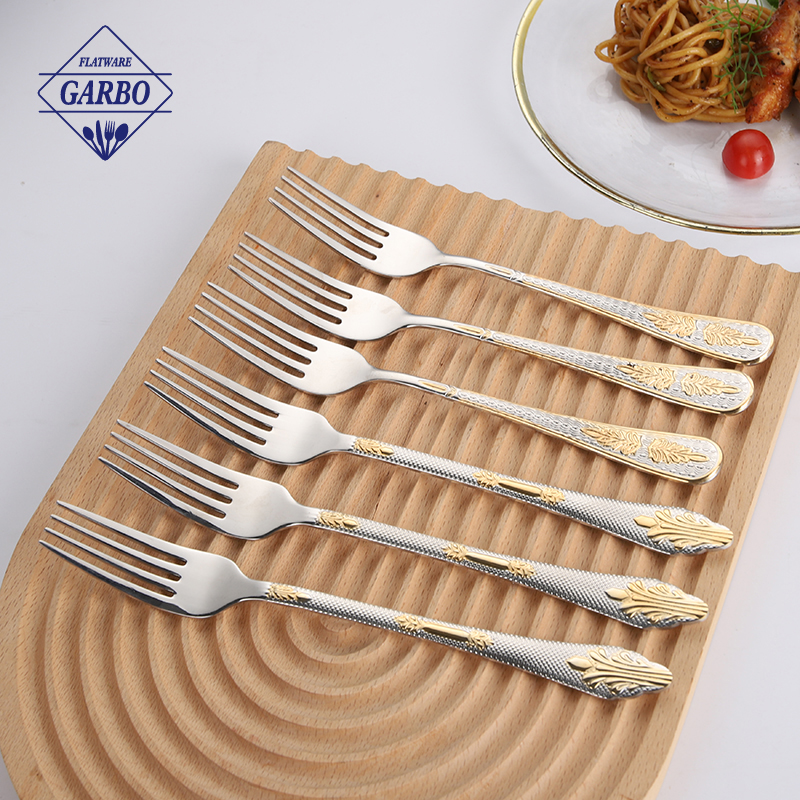 Wholesale Stainless Steel Dinner Fork with Gold Plating Handle