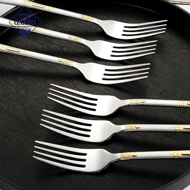 Wholesale Stainless Steel Dinner Fork with Gold Plating Handle