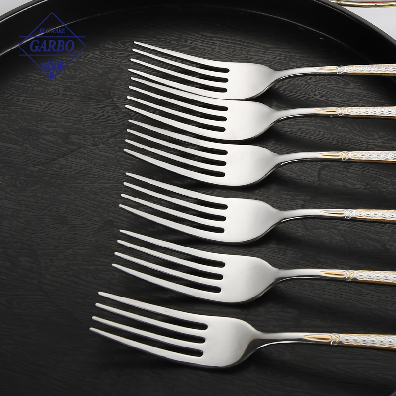 Wholesale Stainless Steel Dinner Fork with Gold Plating Handle