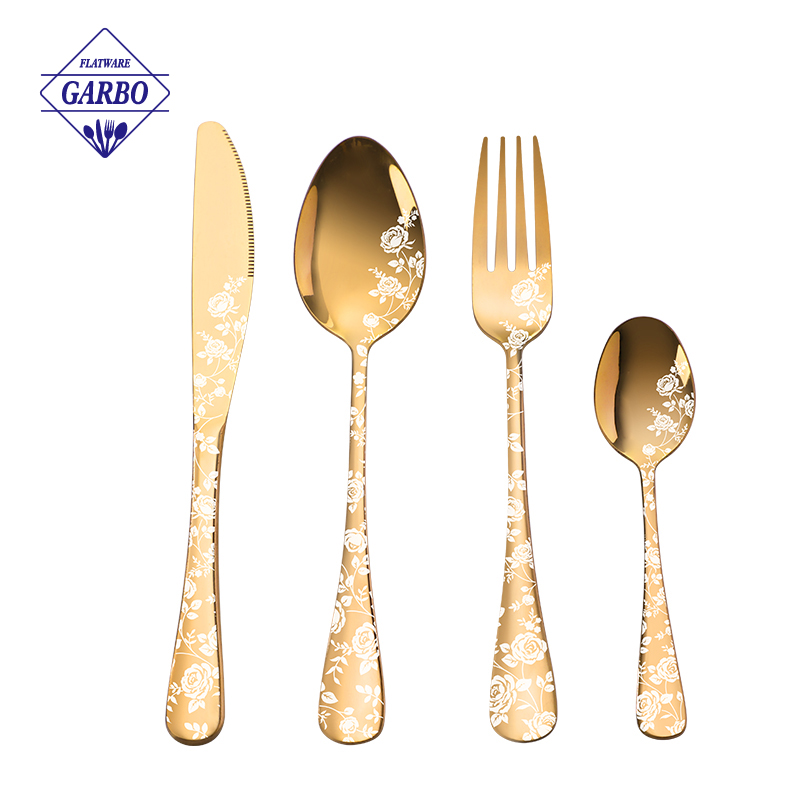 PVD glodlen cutlery sets  with 4 pcs  china manufacter flatware made in America