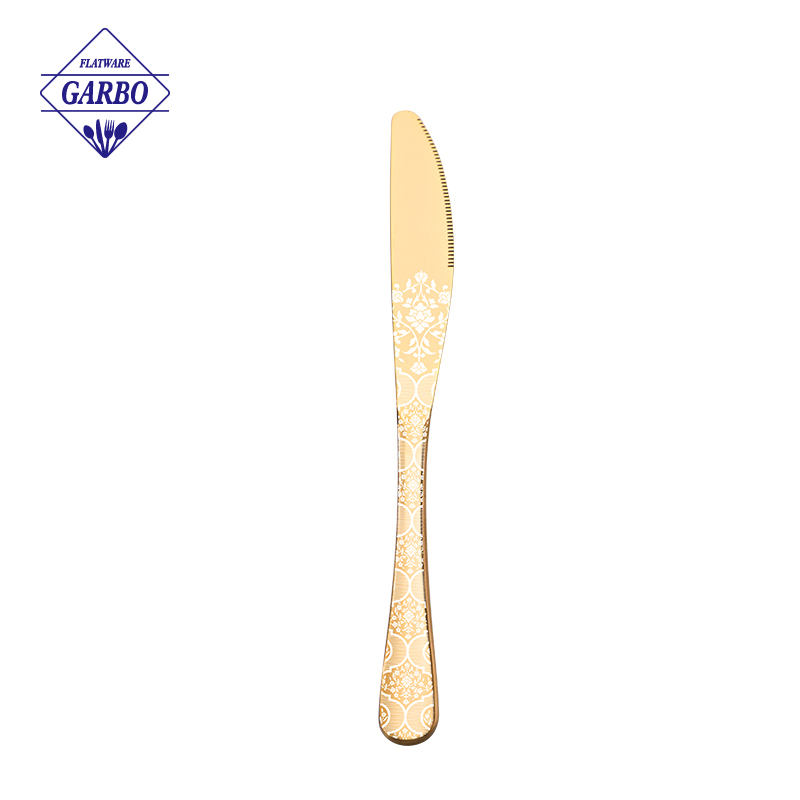  4pcs Gold color PVD Stainless Steel Cutlery set with Laser Pattern