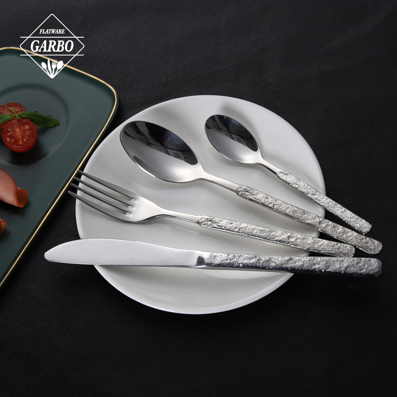 18/10 High-end stainless steel silver flatware set with irregular handle