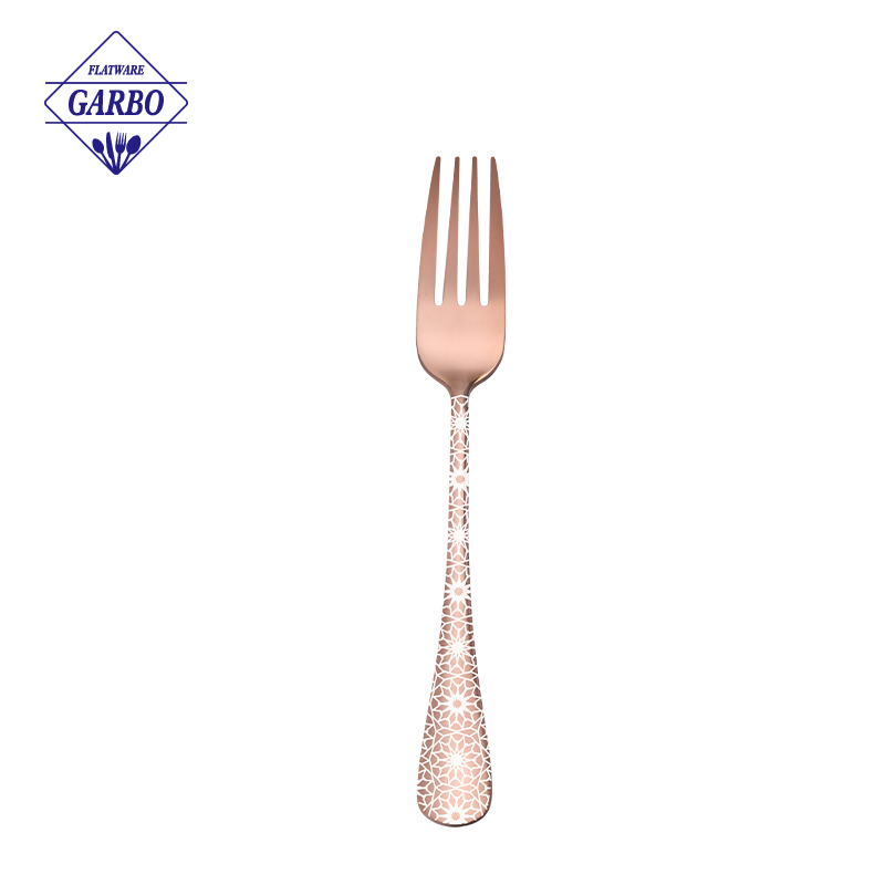  Premium Rose Gold Flatware Set with Intricate White Color Laser Pattern-Out Handles