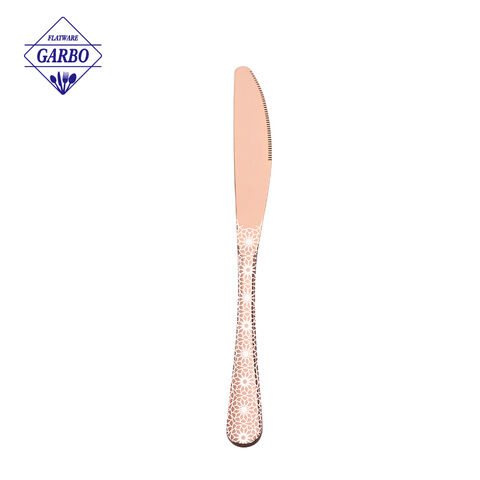  Premium Rose Gold Flatware Set with Intricate White Color Laser Pattern-Out Handles
