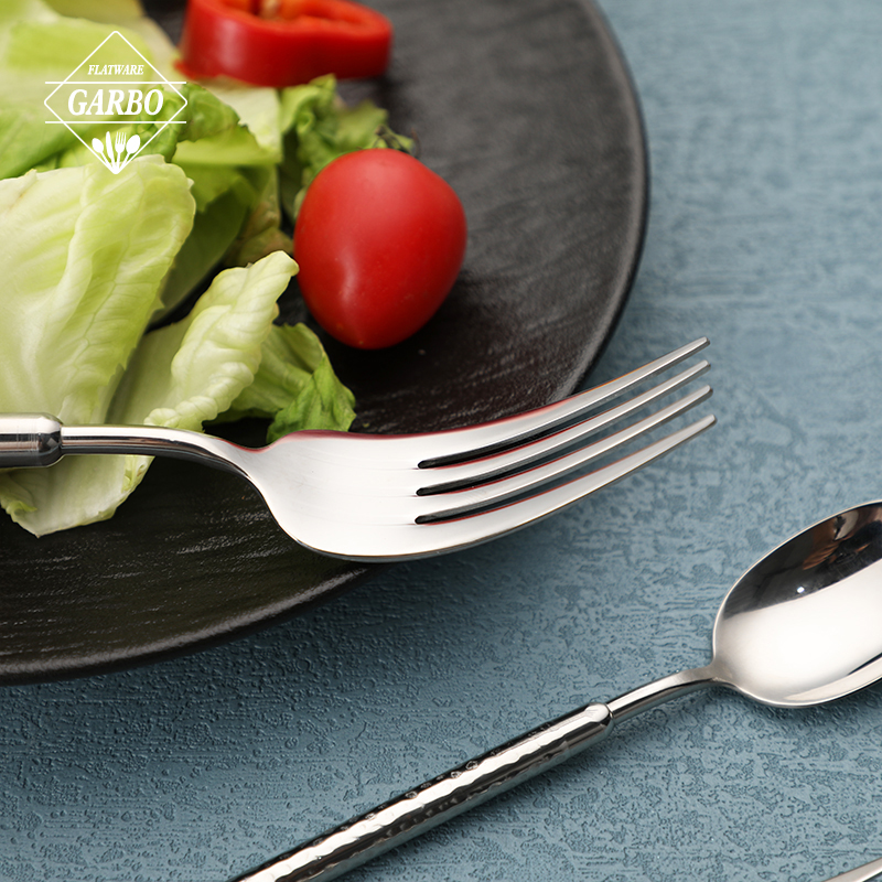 Modern Hammer Embossed Handle Stainless Steel Flatware Set