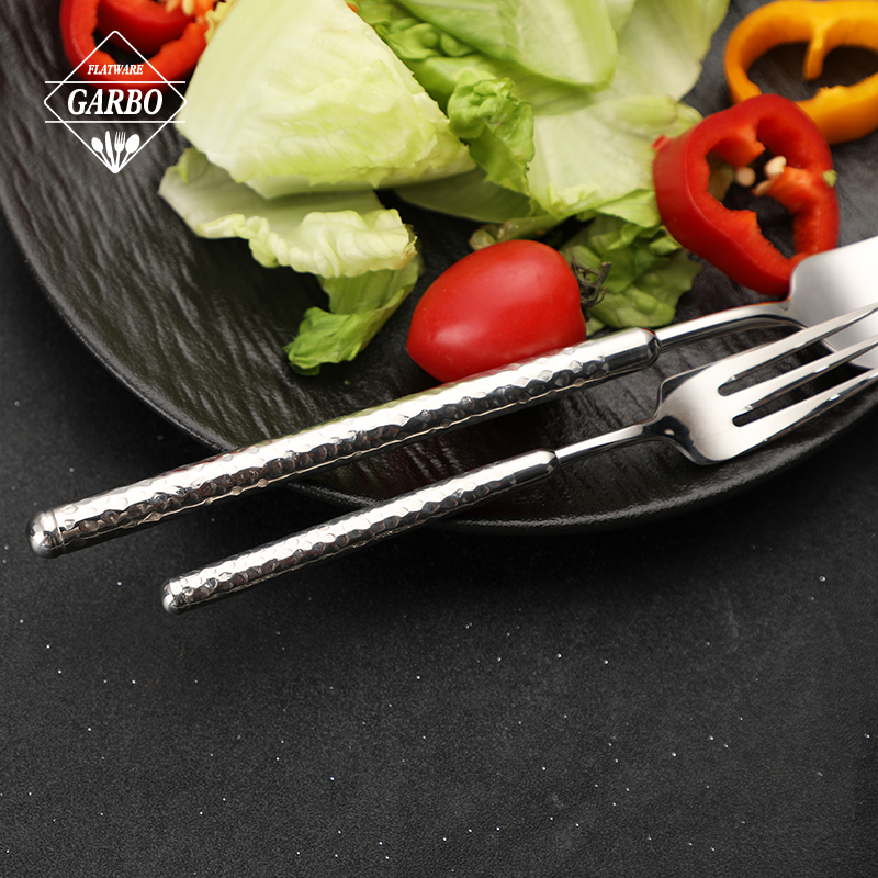 Modern Hammer Embossed Handle Stainless Steel Flatware Set