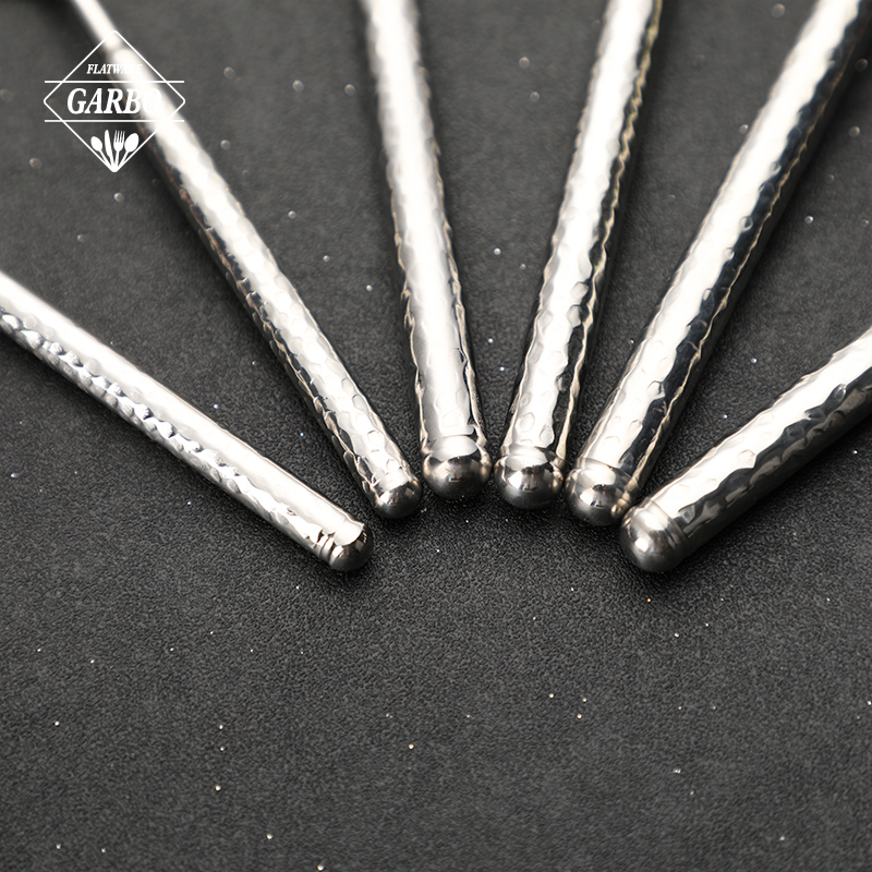 New Cylindrical handle hammered stainless steel flatware