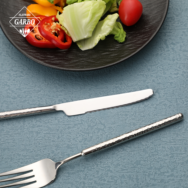 New Cylindrical handle hammered stainless steel flatware