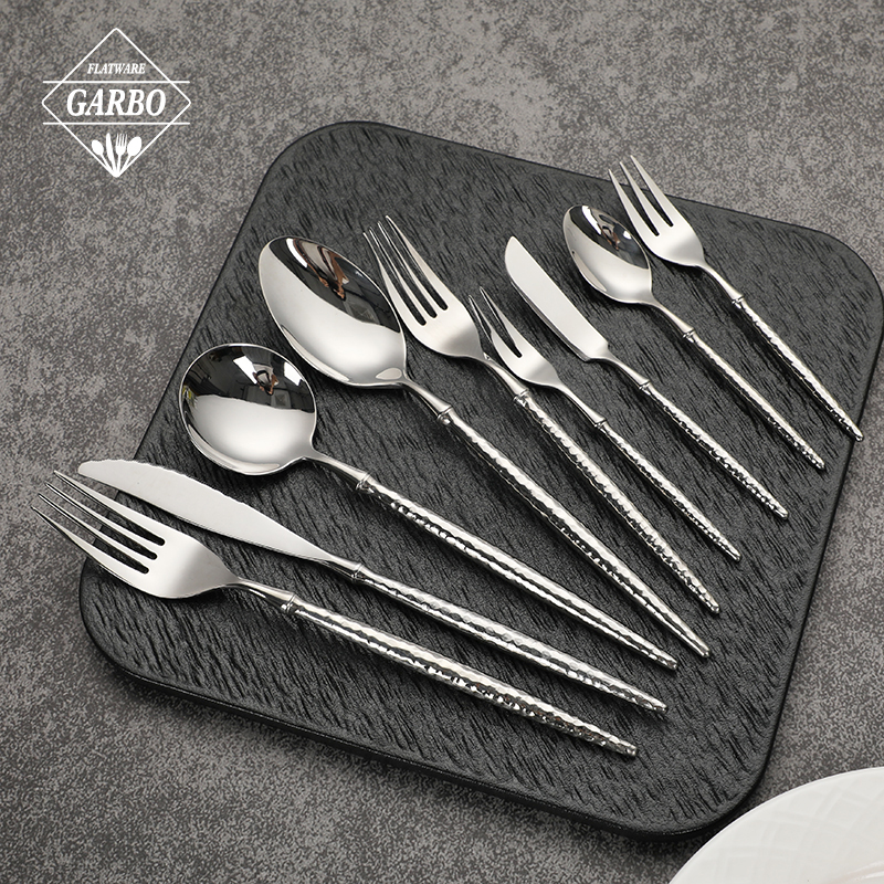 Hammered Grain Round Handle Stainless Steel Cutlery Set for Wholesale