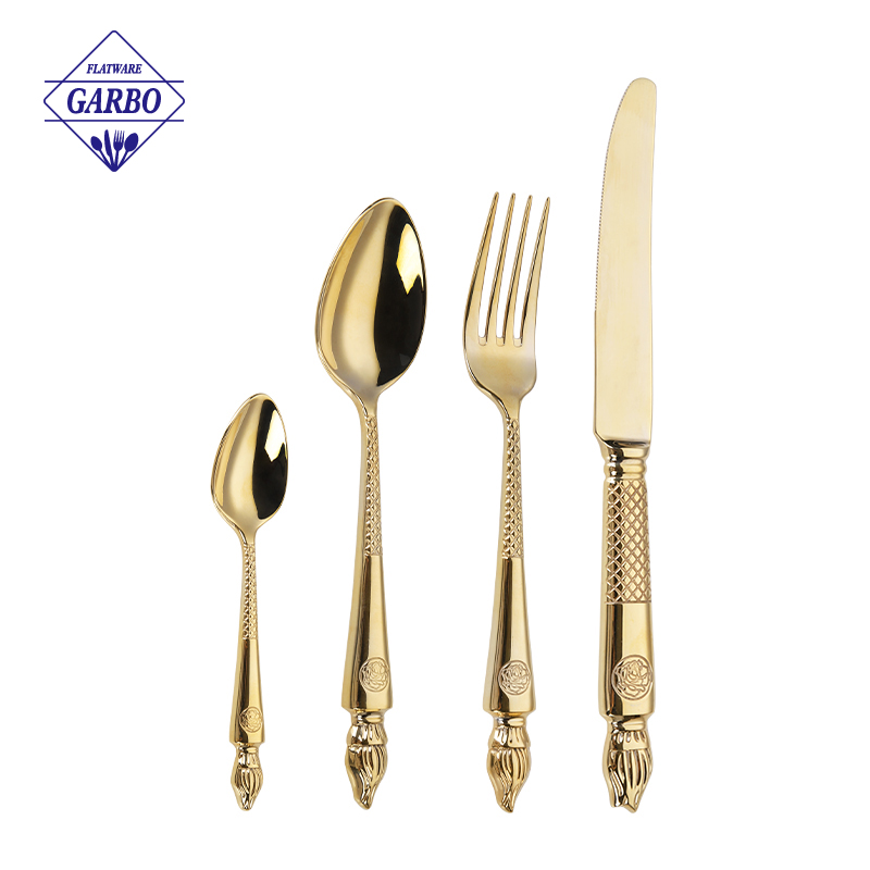 High-end Dinner Flatware Set with Mirror Polish Gold Color Cutlery manufacturing companies in Turkey