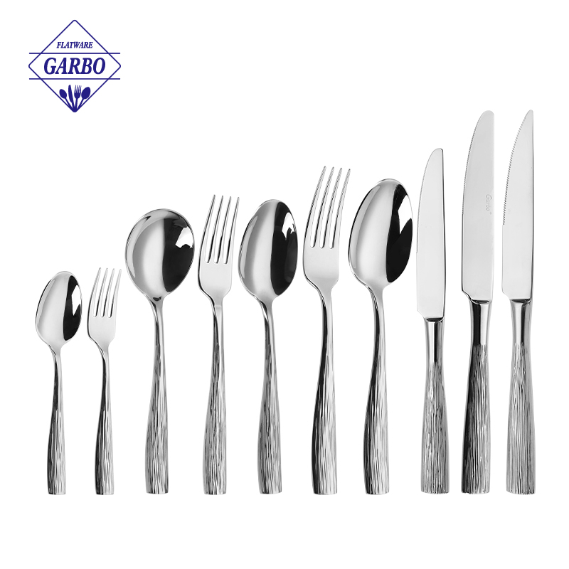 wholesale Striped handle Stainless Steel Cutlery Set Home Kitchen Daily Use