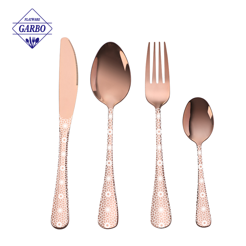 Wholesale Stainless Steel Cutlery with Custom Laser Handle Patterns and Multiple PVD Colors