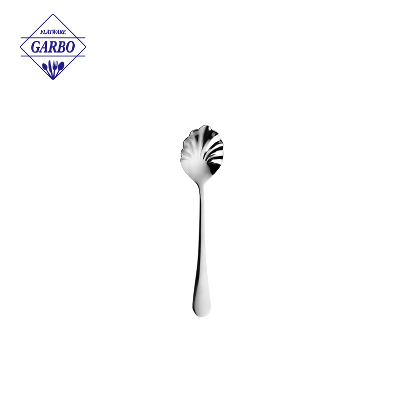 Dishwasher Safe Silver Shell Shape sugar spoon Small Spoons for Dessert Tiny Jelly Spoon making company