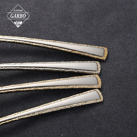 golden handle flatware Silver Set with 24K Gold-Plated Trim