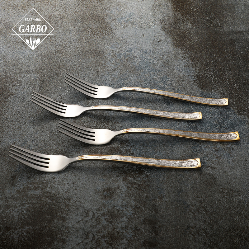 Dishwasher safe golden rim 4-Piece Premium Fork Set Dinner Fork with Mirror Finish