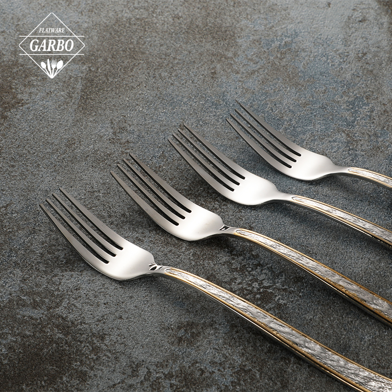 Dishwasher safe golden rim 4-Piece Premium Fork Set Dinner Fork with Mirror Finish