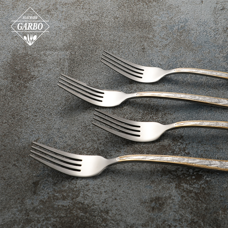 Dishwasher safe golden rim 4-Piece Premium Fork Set Dinner Fork with Mirror Finish