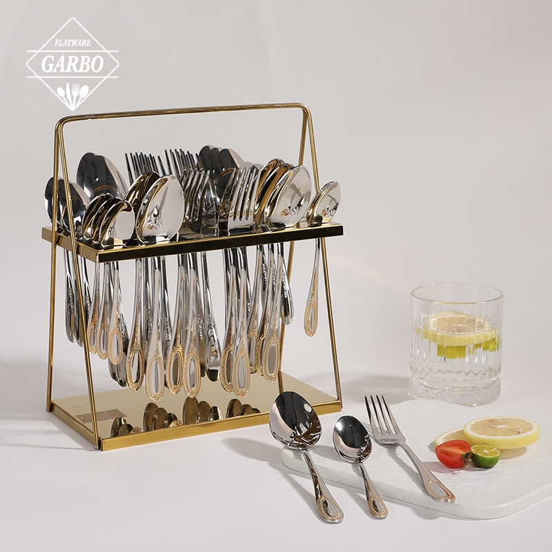 Luxury-Style Gold-Rimmed Stainless Steel Dinnerware Set with Holder manufacturers in Vietnam