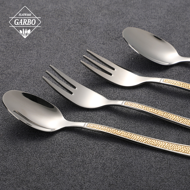 Luxury-Style Gold-Rimmed Stainless Steel Dinnerware Set with Holder