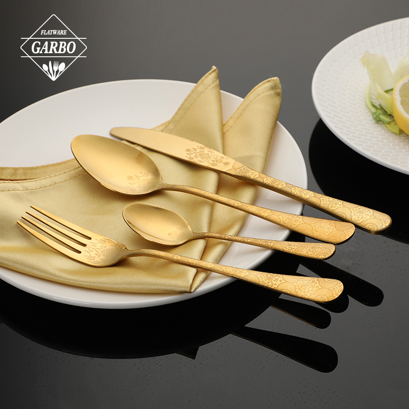 Factory Customized Laser Design luxurious gold Stainless Steel Flatware Set