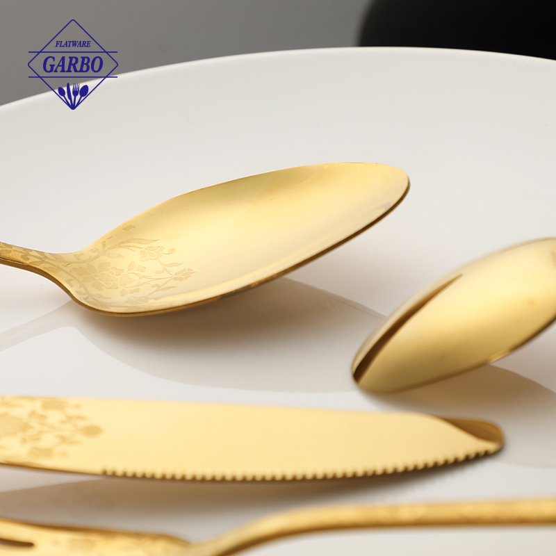 Factory Customized Laser Design luxurious gold Stainless Steel Flatware Set