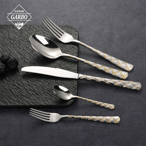 Luxury Real Gold Cutlery with Strips Patterns Design Factory Supply