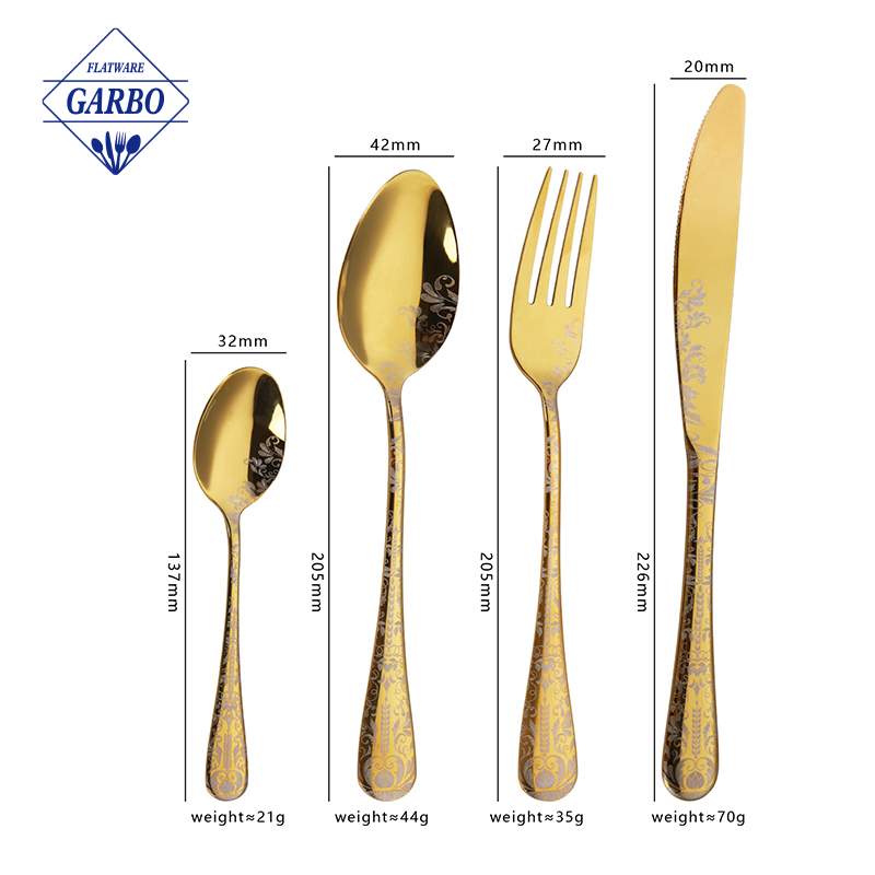 New Design Creative Laser Retro Pattern Handle Stainless Steel Cutlery