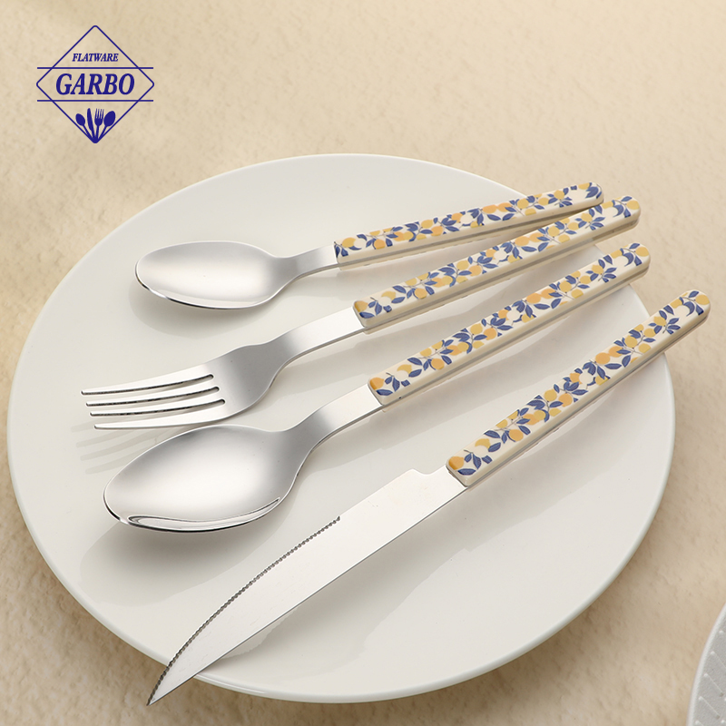 flatware wholesale suppliers Cheap 410 Stain Steel Cutlery with Lemon Design Plastic Handle